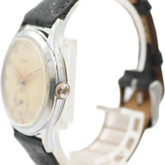 Vintage 33mm Elgin 9592 Driftwood Men\'s Mechanical Wristwatch USA Chrome Plated main image 4